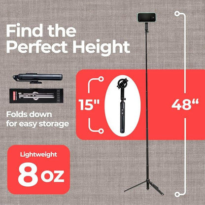 Magnetic Tripod & Selfie Stick with Bluetooth Remote | Foldable Travel Stand for iPhone 12/13/14/15 | 180° Adjustable Head, Locking Legs, Phone Clip Included