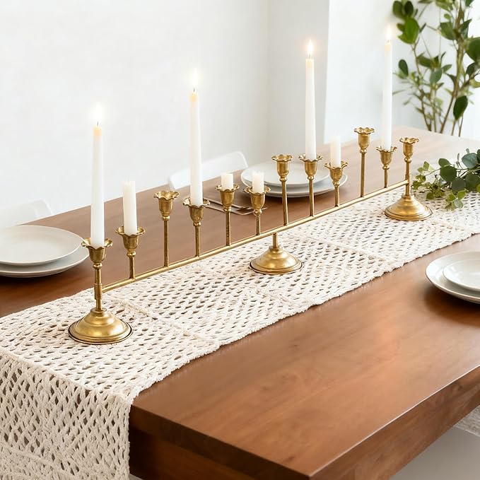 Scalloped Gold 12ct Taper Holder Candelabra Antique Finish Christmas Vintage Scalloped Taper Candle Holder Farmhouse Candle Holder Decor Wedding, Dinning, Party (Antique Brass)