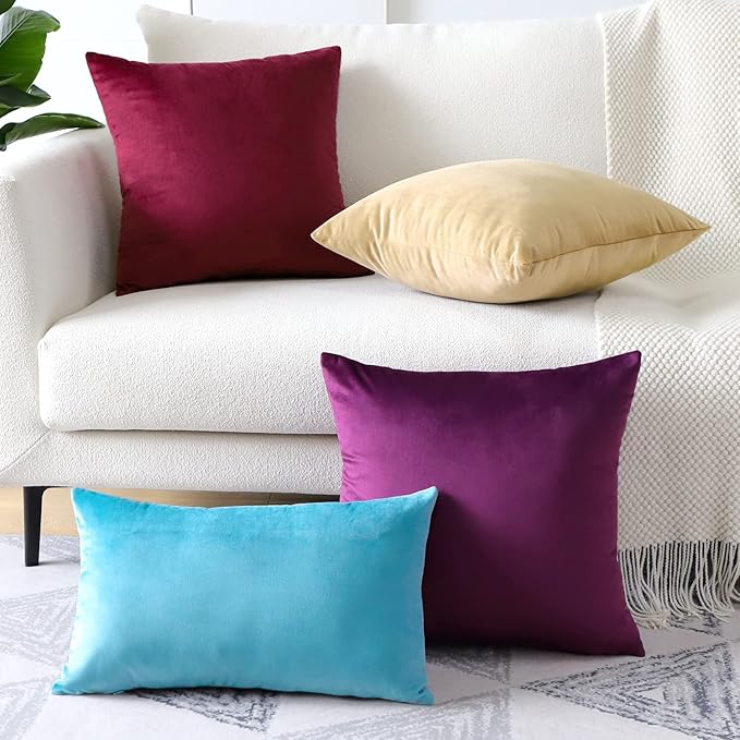 Artscope Luxury Velvet Pillow Covers Super Soft Decorative Square Throw Pillow Covers Case Cushion Covers for Sofa Couch Bedroom Car Decor 18x18 Inch Wine Red