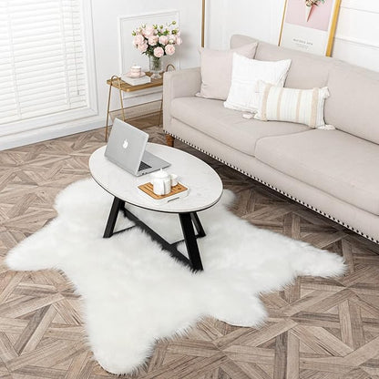 Faux White Bear Rug Faux Cowhide Carpet Animal Print Area Rug Faux Sheepskin Fur Rug Decor for Living Room 5.1x6.1 Feet White