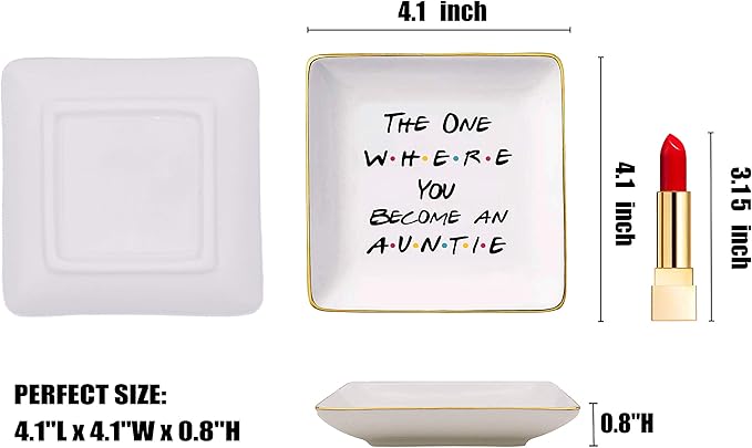 Gift for Sister,Best Friends-Aunt Announcement-Aunt to Be-New Aunty-Pregnancy Announcement Idea-The One Where You Become an Auntie-Ceramic Jewelry Holder Ring Dish Trinket Box Tray-Friends TV Show