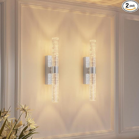 camuucci Battery Operated Sliver Wall Sconces Set of 2 Rechargeable Battery Powered Wall Light with 18000mAh Not Hardwired Dimmable Wall Lamp Fixtures for Bedroom Living Room 20.9 Inches