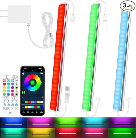 3 Pcs RGB Under Cabinet Lights Kit, Smart App and Remote Control Under Cabinet Lighting, Dimmable Under Counter Lights for Kitchen, Plug in LED Lights Bar for Cabinet, Counter, Workbench, Desk