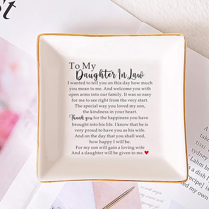 SUNBMO Ceramic Jewelry Dish - Perfect Daughter in Law Wedding or Birthday Gift from Mother in Law