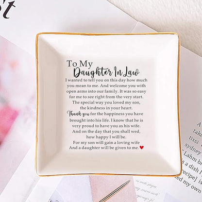 SUNBMO Ceramic Jewelry Dish - Perfect Daughter in Law Wedding or Birthday Gift from Mother in Law