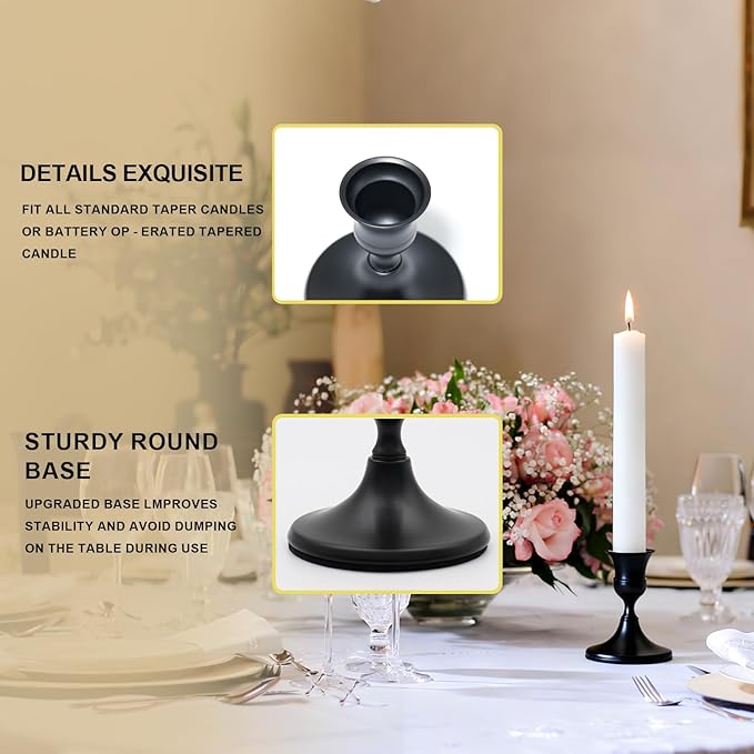 Candlestick Holders, Black Metal Taper Candle Holder, Vintage Candle Holders for Pillar Candles, Table Mantel Wedding Festive Decor Party Party Decor Christmas Decorations,Set of 4