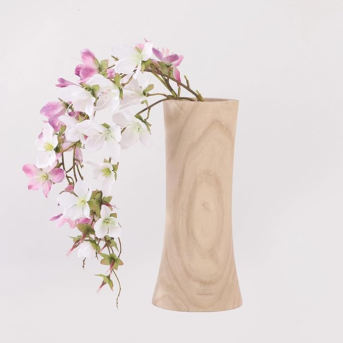 Handmade Eco-Friendly Wooden Vase Set - Natural Solid Paulownia Wood Vases for Home Decor, DIY Hand-Painted Design, Unbreakable Decorative Gift Set (7”, 10”, 12”) (Hourglass Brown Vase 5×11.6in)