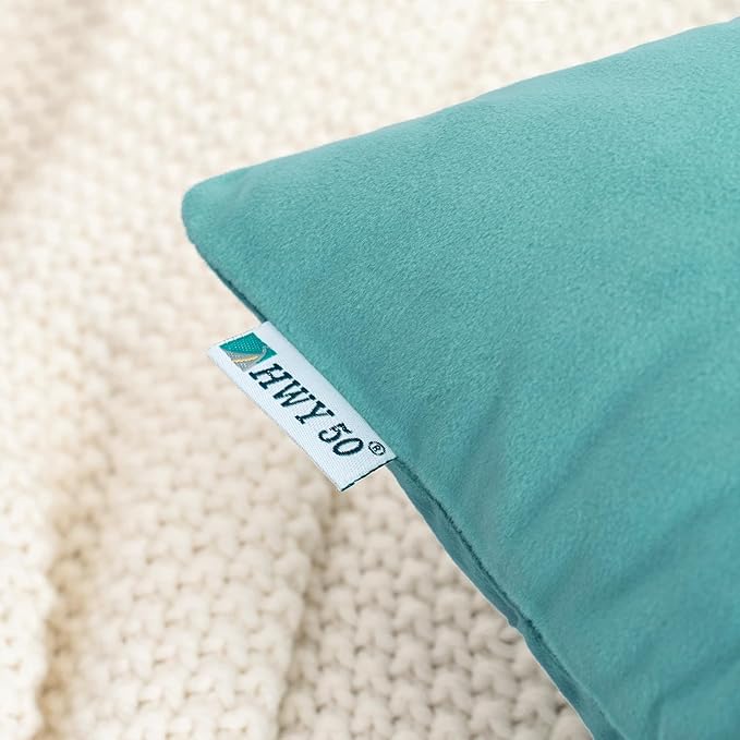HWY 50 Teal Blue Velvet Throw Pillow Covers 16x16 Inch, Pack of 2 Soft Cozy Solid Decorative Luxury Cushion Cases for Couch Sofa Bed Living Room Bedroom