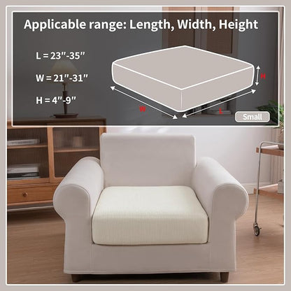 Sectional Couch Covers, Wear Resistant Stretch Sofa Covers Washable Soft Couch Cushion Covers Anti Slip Furniture Protector Sofa Slipcovers for Pets (1 Piece Chair Cover, Ivory)