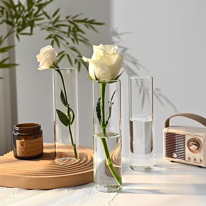20 Pcs Glass Cylinder Bud Vases for Centerpieces, Birthday Party Wedding Centerpiece Table Decorations, Home Decor, Small Cylinder Living Bud Vases in Bulk for Flowers