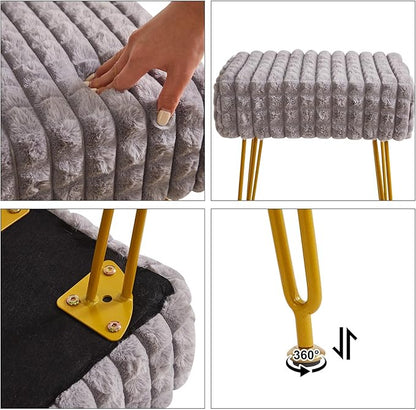 IBUYKE Rectangular Footrest Stool Ottoman, Makeup Vanity Stool Side Table, Velvet Dressing Table Seat, Footstool Chair, Golden Steel Legs, for Makeup Room, Bedroom, Square Grid Pattern, Grey WBD003G