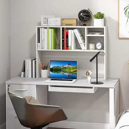 Desktop Bookshelf, 3-Tier Wood Countertop Bookcase with 5 Shelves, Desk Hutch for College Dorm, Multipurpose Desk Organizer Shelf Display Rack for Home Office, Hutch Top Only