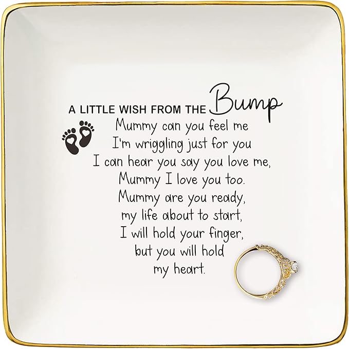 First Time Mother's Day Christmas Gift for New Mommy,New Mom Gift from Baby Bump-Appreciates Present-Mama to Be-Pregnancy Announcement Present-Jewelry Tray Trinket Holder Ring Dish-A Little Wish