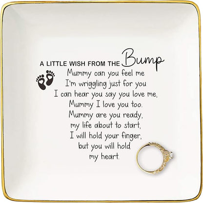First Time Mother's Day Christmas Gift for New Mommy,New Mom Gift from Baby Bump-Appreciates Present-Mama to Be-Pregnancy Announcement Present-Jewelry Tray Trinket Holder Ring Dish-A Little Wish