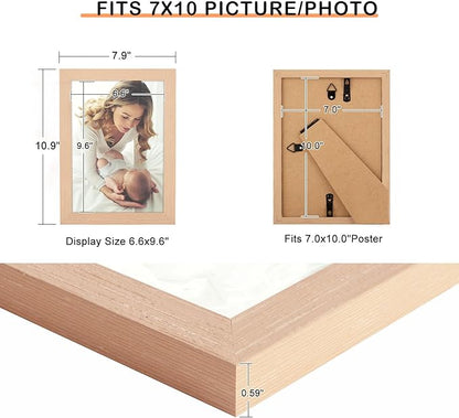 7x10 Picture Frame Woodgrain, Rustic Natural 10x7in Photo/Portrait/Poster/Art Frame, Wall Hanging/Tabletop, Horizontal/Vertical Display Gallery Family Wedding Memorial Pic Frame Gift