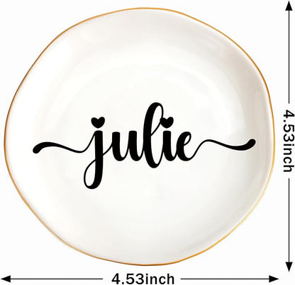 JoycuFF Julie Personalized Name Ceramic Jewelry Tray, Mothers Day Christmas Anniversary Engagement Birthday Gifts for Women Couples, Trinket Dish for Rings Earrings Necklaces Bracelets Keys