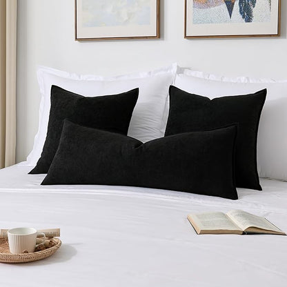 Kevin Textile 14x36 Inch Long Lumbar Cover 1 Pack Soft Boucle Textured Decorative Waterproof Rectangle Cushion Elegant Accent Pillows for Couch Sofa Chair Bed Home Decor Indoor Outdoor Black
