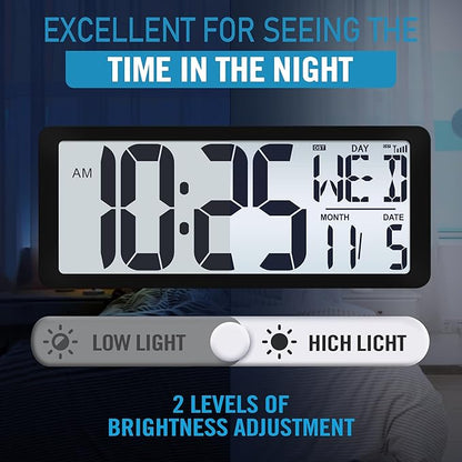 4.6" Numbers Display Built-in Rechargeable Power 15" Atomic Black Wall Clock -Night Display-Never Needs Setting!-Easy to Read Numbers-Never Need Replace Battery