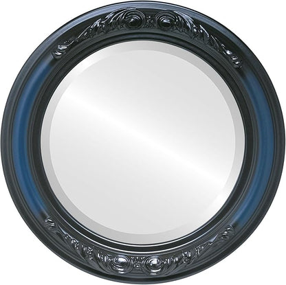 OVALCREST Round Beveled Wall Mirror for Home Decor - Florence Style - Royal Blue - 34x34 Outside Dimensions