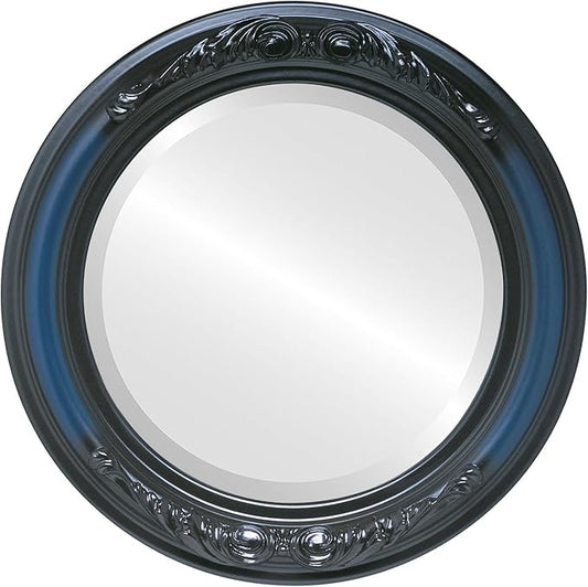 OVALCREST Round Beveled Wall Mirror for Home Decor - Florence Style - Royal Blue - 34x34 Outside Dimensions
