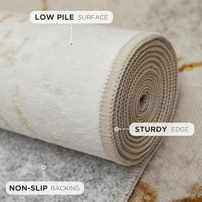 Joydeco 2x6 Runner Rug for Hallway, Modern Abstract Non-Slip Soft Washable Rugs, Low Pile Carpet for Entryway, Kitchen, Bedroom, Laundry, Light Brown & White & Beige