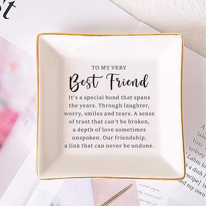SUNBMO Very Best Friend Jewelry Dish, Friendship Gift for Women, BFF Bestie Gift, Birthday &