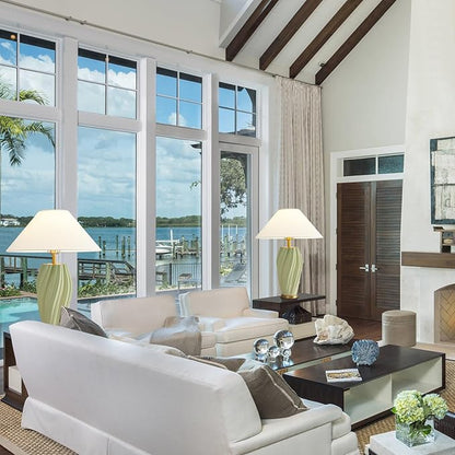 Modern Large Ceramic Table Lamps 24.5", Sage Green Plug in Table Lamp Decorative for Living Room Office Bedroom Bedside Nightstand (Textured)