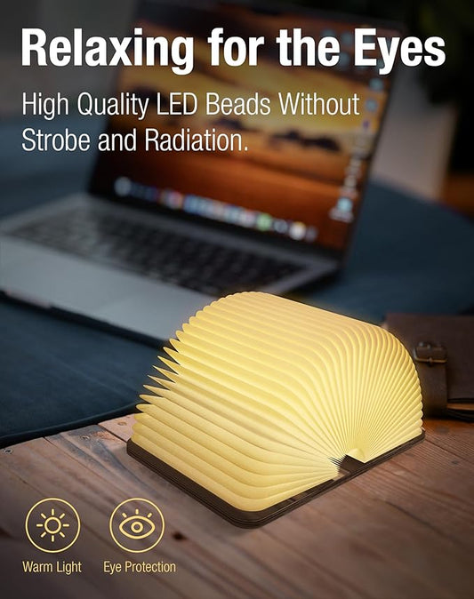 4.7 Inch Wooden Book Lamp, Book Lovers Gifts,Teacher Appreciation Gifts for Women, Folding Book Light, LED Ambient Lighting, Magnetic Mood Lighting for Home&Library Decor (Walnut)