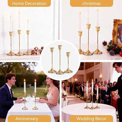 Taper Candle Holders, Tall Vintage Metal Candlestick Holders, 3 PCS Brass Gold Candle Sticks Holders for Home Decor Table Centerpiece Wedding Housewarming Festival, Rose Gold, 1 Set (3 pcs)
