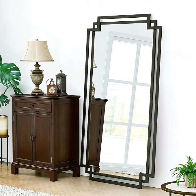 30" x 59" Large Wall Mirror for Decor, Black Decorative Mirror with Irregular and Rectangular Metal Frame, Black Large Bathroom Mirror Above Sink, Hang Vertically or Horizontally