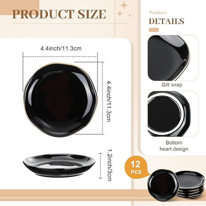 Shappy 12 Pcs Christmas Ceramic Jewelry Tray Gift 4.5 Ring Dish Bulk Decorative Trinket Dish for Birthdays Gift (Black)