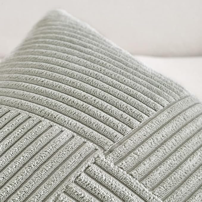 Fancy Homi 2 Packs Grey Big Decorative Throw Pillow Covers 24x24 Inch for Couch Bed, Rustic Farmhouse Boho Home Decor, Soft Corss Corduroy Patchwork Accent Square Gray Cushion Case 60x60 cm