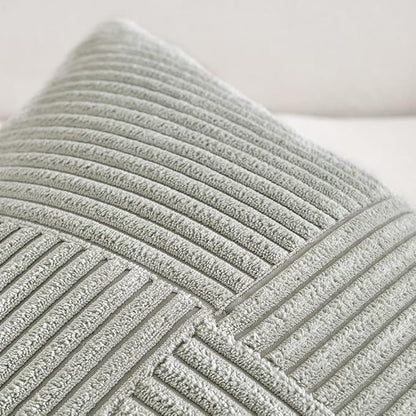 Fancy Homi 2 Packs Grey Lumbar Decorative Throw Pillow Covers 20x28 Inch for Living Room Couch Bed Sofa, Rustic Farmhouse Boho Home Decor, Soft Striped Corduroy Rectangle Accent Cushion Case 50x70 cm