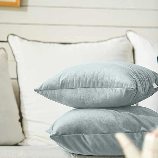 FY FIBER HOUSE Pack of 2 Velvet Throw Pillow Covers Decorative Square Pillowcase Soft Solid Cushion Case for Sofa/Couch Use, 20 x 20 Inch Light Grey