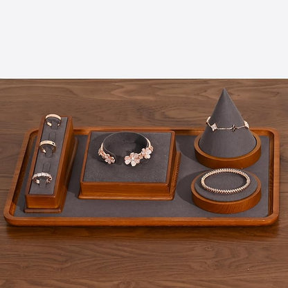 Oirlv Solid Wood Jewelry Tray Jewelry Display Holder Showcase Jewelry Display Organizer (Large, Grey)