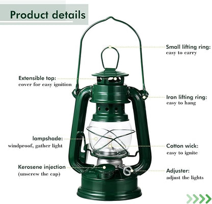 Honoson 4 Pieces Oil Lamp Hurricane Lamp Kerosene Lantern for Indoor Outdoors Decorative Hanging Oil Lantern with Wick for Hiking Emergency Camping Party Decoration(Green,8 Inch)