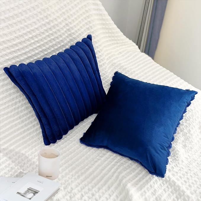 2 Pack Pillow Covers, 20x20 Faux Fur Square Throw Pillow Covers for Living Room Decorations Throw Pillow Case, Throw Pillow Cover Cushion Cover for Home Sofa Bedroom Car, Navy Blue