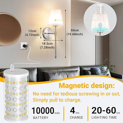Battery Operated Wall Sconce: Peel and Stick Adhesives Stick On Non Drill Wall Light, Rechargeable Wireless Wall Lamp with Battery Corn Bulb for Bedroom Wall Decor (Gold,20inch)