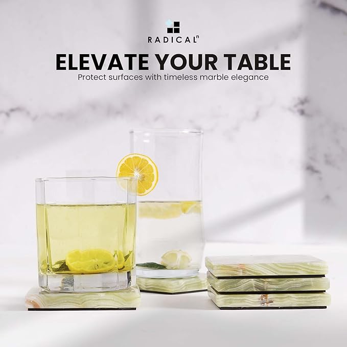 Radicaln Marble Coasters Square 3.5" Inches Green Onyx Handmade Modern Coasters for Drink, Stylish Drink Coaster for Dining Table Set for 6, Ideal Home Decor