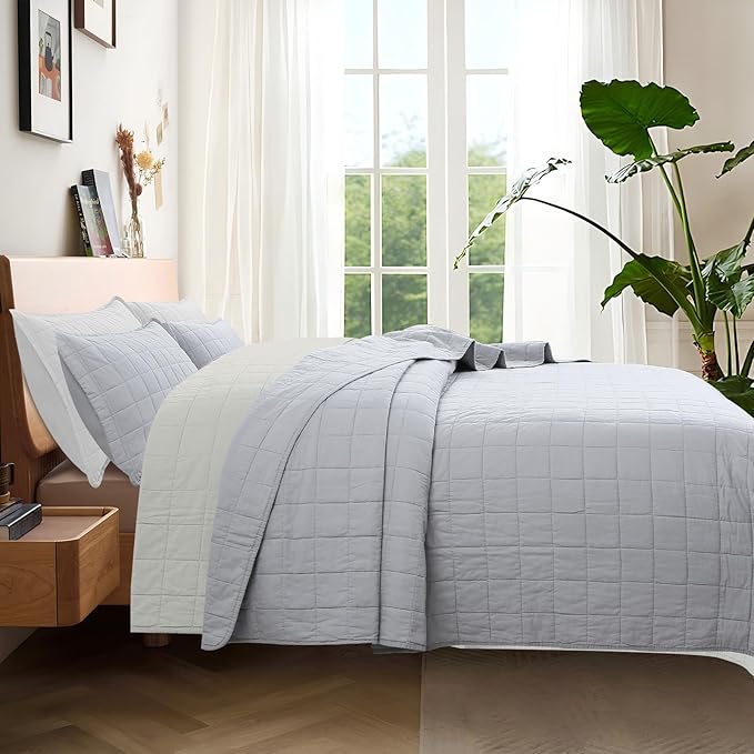 100% Cotton Quilt Sets Oversized King Size - Soft Lightweight Quilt for Bed Bedding Set for Bedroom Decor-Bedspread in Geometric Pattern with 2 Pillow Shams for All Season, 120x120 inches