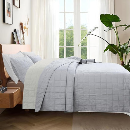 100% Cotton Quilt Sets King Size - Soft Lightweight Quilt Bedding Set for Bedroom Decor- Bedspread in Geometric Pattern with 2 Pillow Shams for All Season, 98x106 inches