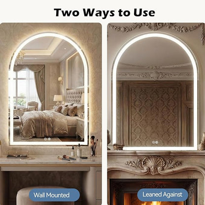 Sweetcrispy 28"×36" LED Bathroom Mirror with Lights, Arched Vanity Mirror with Anti-Fog, Dimmable, 3-Color Light, Memory Function, Tempered Glass