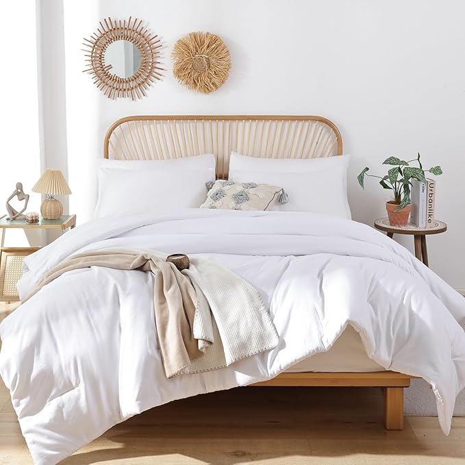 ROSGONIA California King Comforter Set White, 3pcs (1 Boho Cal King Comforter & 2 Pillowcases), All Season Hotel Bedding Bedspread Blanket Quilt