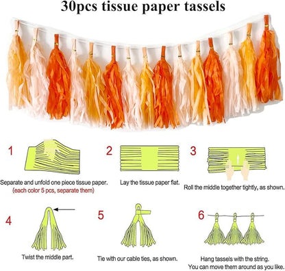 30pcs Paper Tassels Garland Banner Tissue Paper Tassel DIY Hanging Paper Decorations Party Tassel Garland Decor Baby Shower Nursery Wedding Festival Baby Shower Decoration(30, Orange kit)