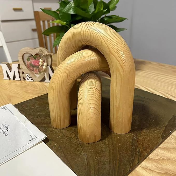 3Pcs Wood Arch Decor Accents - Home Book Table Decorative Rustic Arch Decor Modern Boho Minimalist Coffee Table Bookshelf Living Room Entryway Aesthetic Decorations Objects (Wood Color)