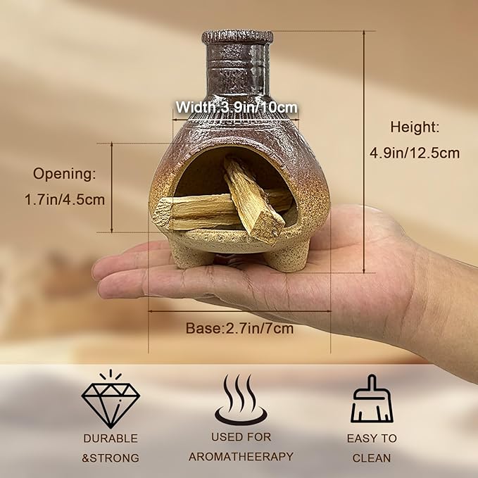 CEREMONY Palo Santo Holder -Mini Ceramic Incense Holder for Palo Santo Sticks - Palo Santo Holder for Gift-White Sage Holder for Meditation Decor (Brown-Fireplace)