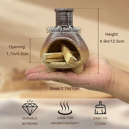 CEREMONY Palo Santo Holder -Mini Ceramic Incense Holder for Palo Santo Sticks - Palo Santo Holder for Gift-White Sage Holder for Meditation Decor (Brown-Fireplace)