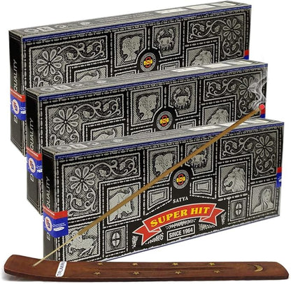 Super Hit Incense Sticks 100g and Holder Bundle - Pack of 3 (Approx 300 Sticks)