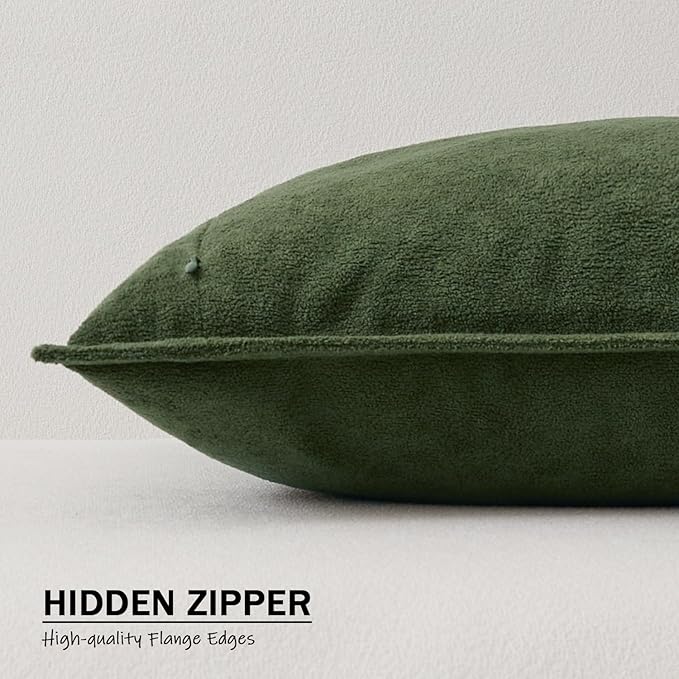 Kevin Textile Waterproof Decorative Pillow Covers Moss Green 22x22 Inch Pack of 2 Soft Boucle Textured Euro Pillowcases Elegant Accent Pillows for Couch Sofa Chair Bed Home Decor Indoor Outdoor