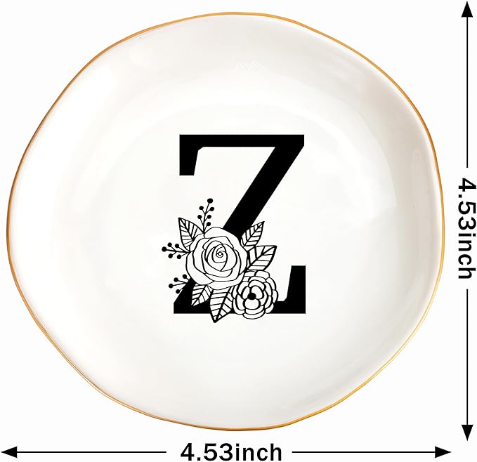 JoycuFF Initial Z Ceramic Jewelry Tray, Bridesmaid Bride Gifts, Mothers Day Christmas Anniversary Engagement Birthday Gifts for Women Couples, Trinket Dish for Rings Earrings Necklaces Bracelets Keys